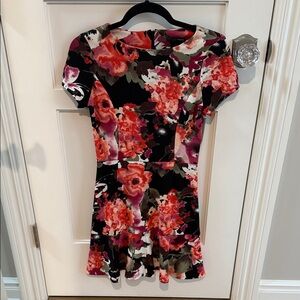 Aqua Floral Mini Dress in Red and Black